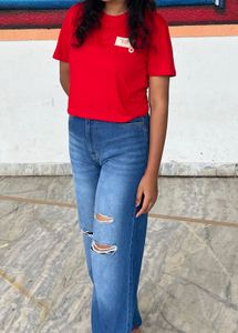 Ripped Wide Leg Blue Jeans