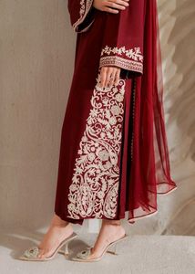 *Maroon Red Kashmiri Embroidered Crepe Silk Straig