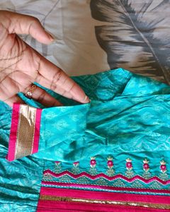 Beautiful soft silk printed kurti with Gota Work.