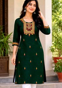 green embroidery work kurti