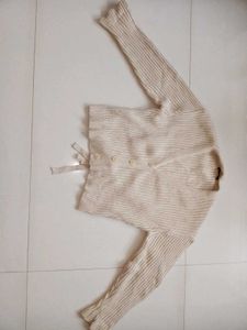 Striped Beige Cardigan Sweater