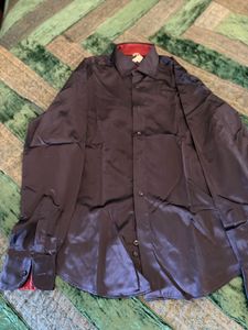 Men's Dark Silky Button-Up Shirt