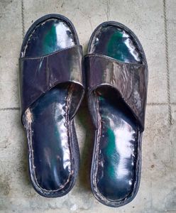 Shiny Black Slip-On Sandals