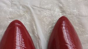 sss pointy red flats for women