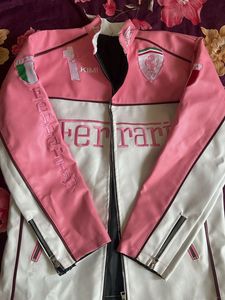Ferrari Pink White Leather Jacket