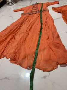 Orange   stylish mirror work dress