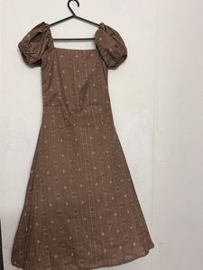 Brown Puff Sleeve Dress