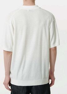 Boucle slit neck knitted polo shirt ivory
