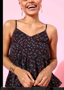 Ditsy Floral Navy Blue Babydoll Cami Top 🍒✨