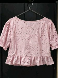 cute puff sleeve pink crop top
