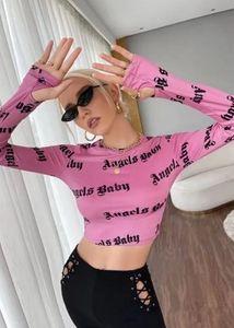 Pink "Angels Baby" Graphic Long Sleeve Crop Top