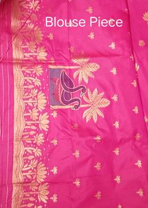 78)Pink Fabric with Bird Embroidery Saree