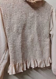 Smocked Polka Dot Ruffle Blouse