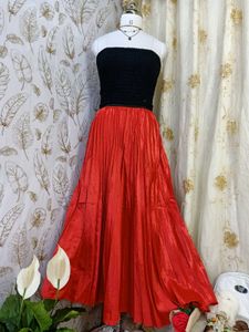 Vibrant Red Pleated Maxi Skirt