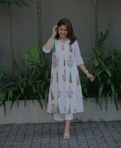 White Floral Kurta Set for Women