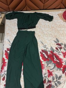 Stylish Green Crop Top &amp; Palazzo Set