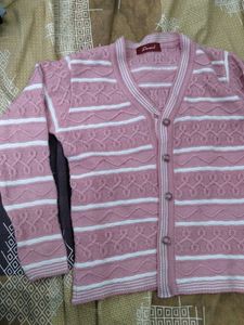 Pink Striped Cardigan