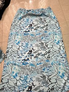 Blue Abstract Print Strapless Top &amp; Skirt Set
