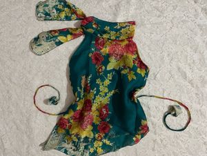 floral print teal y2k halterneck top