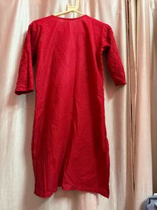 Red Embroidered Kurta