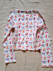 Cute Cherry Print Long Sleeve Top