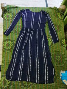 Elegant Navy Blue Striped Dress