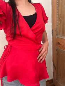 Chic Red Wrap Peplum Top
