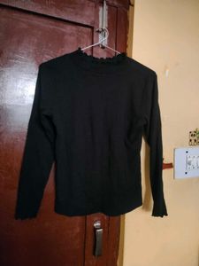 Black High Neck Ruffled Long Sleeve Top