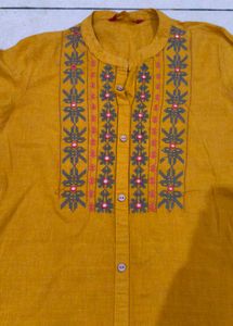 Mustard Yellow Embroidered Kurta