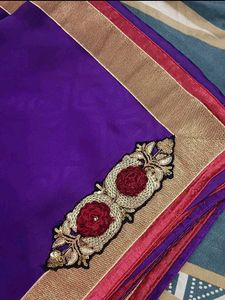 Beautiful Violet Colour Saree With Blouse 🤩