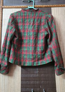 Christmas Theme Checkered Tweed Crop Jacket