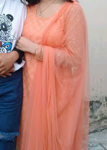 Elegant Peach Kurta Set with Dupatta
