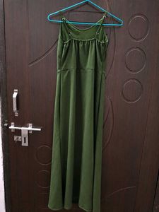 Olive Green Eyelet Detail Midi Dress