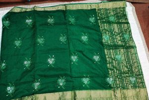 Elegant Green Saree with Gold Border(bilkul new)