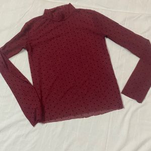 Red Polka Dot Mesh Top