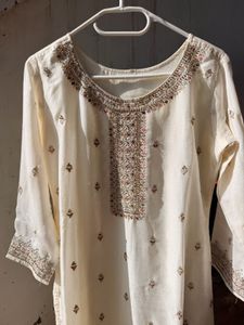Elegant Embroidered Cream Kurta