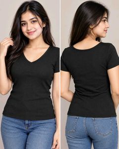 Black Ribbed V-Neck Crop Top