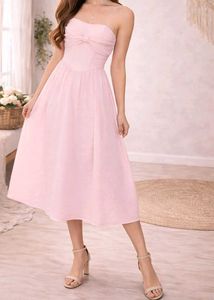 Elegant Pink Strapless Midi Dress