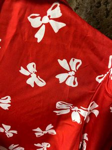 Red Bow Print Button-Up Shirt
