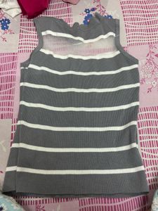 Striped Sleeveless Top with Sheer Neckline