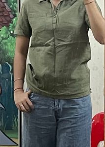 Olive Green Collared Tunic Top