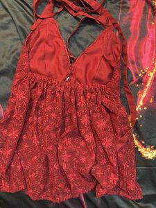 Westoraa Red Floral Halter Top