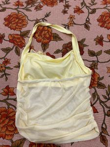 Sheer Yellow Floral Embellished Top