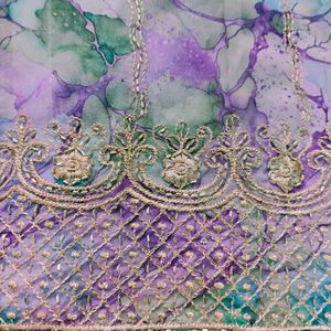 Purple Print Organza Zari Embroidered Party Wear U