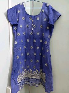 Embroidered Blue Kurti And Pajama With Dupatta