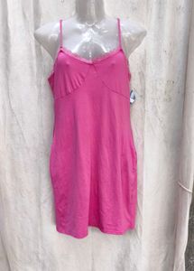 1168. Pink Lace Trim Camisole Slip Dress