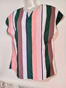 Striped V-Neck Cap Sleeve Top