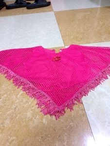 Vibrant Pink Crochet Poncho Scarf