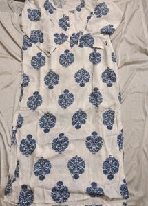 Printed Blue In White Kurti