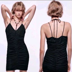 Sleek Black Ruched Mini Dress